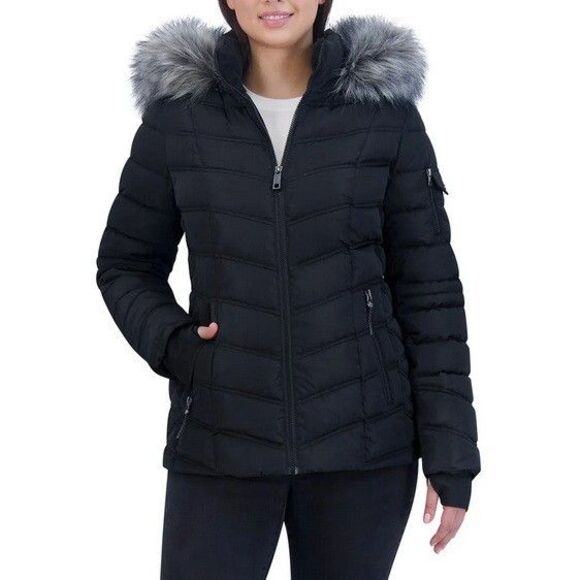 Nautica Jackets & Blazers - Nautica Ladies' Puffer Water Resistant With Faux Fur Hood Jacket Black XS NEW